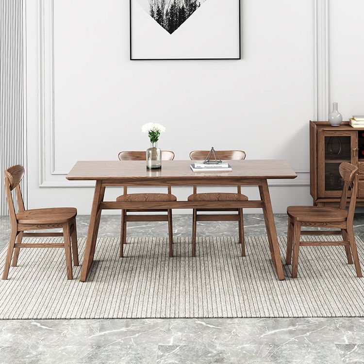 Rectangle Ash Wood Table in Walnut Contemporary Wooden Dining Table with Double Pedestal
