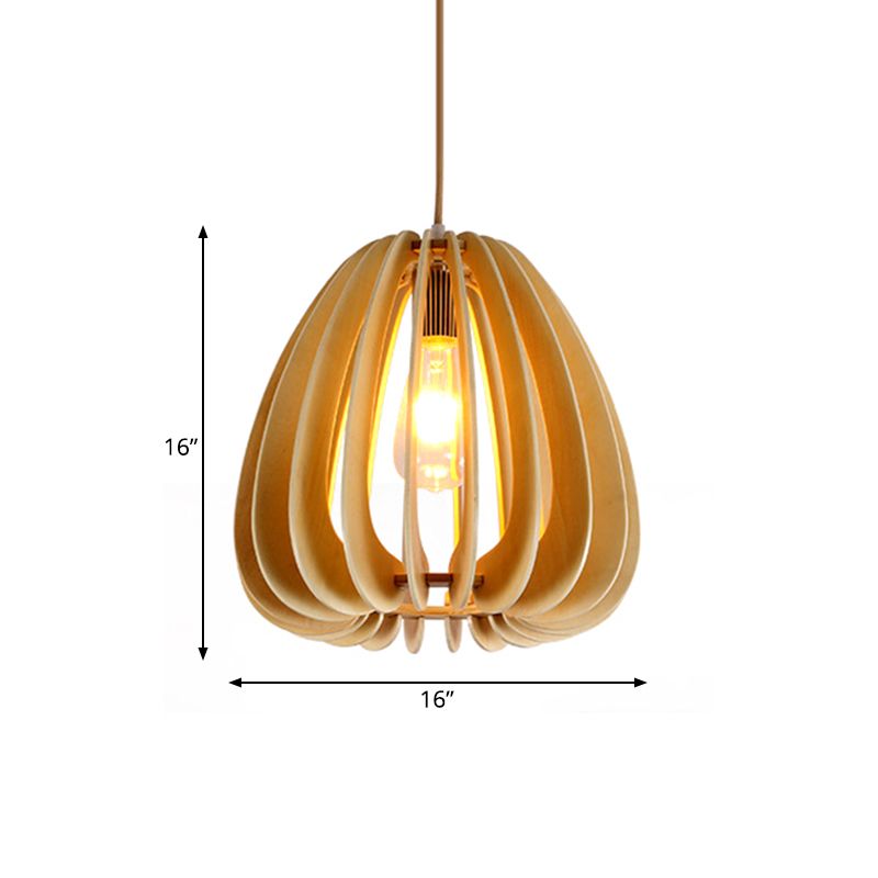 Contemporary Curved Pendant Lighting Wood 1 Light Dining Room Ceiling Light in Beige