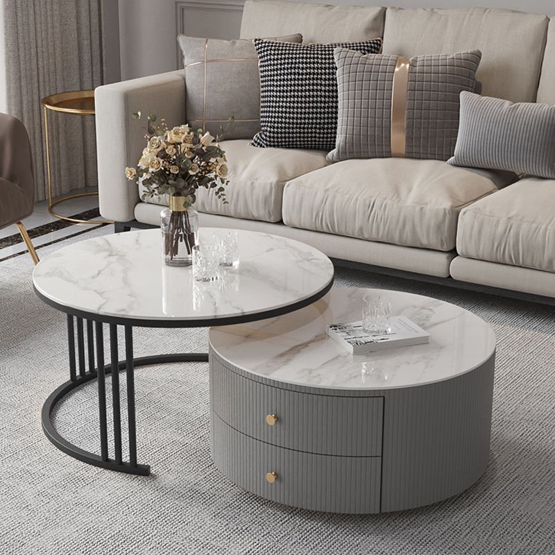 Slate Frame Stone Top Coffee Table Glam 2 Drawers Coffee Table Set