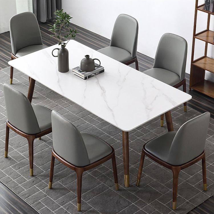 Modern Dining Room Set Rectangle Sintered Stone with 4 Legs Base Formal Kitchen Table Set