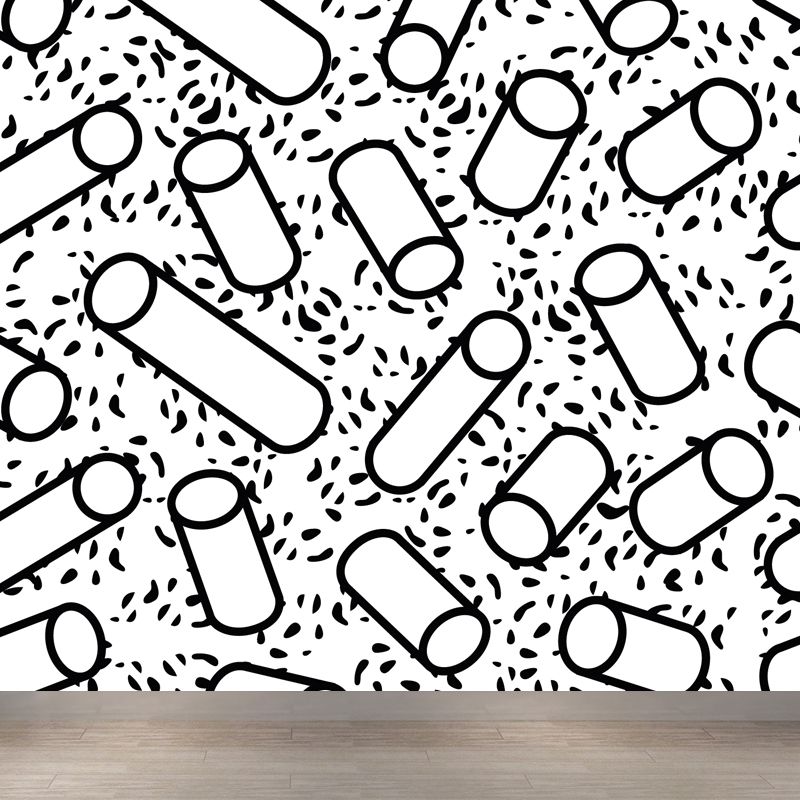 Contemporary Geometrical Wallpaper Mural Black and White Washable Wall Decor for Room
