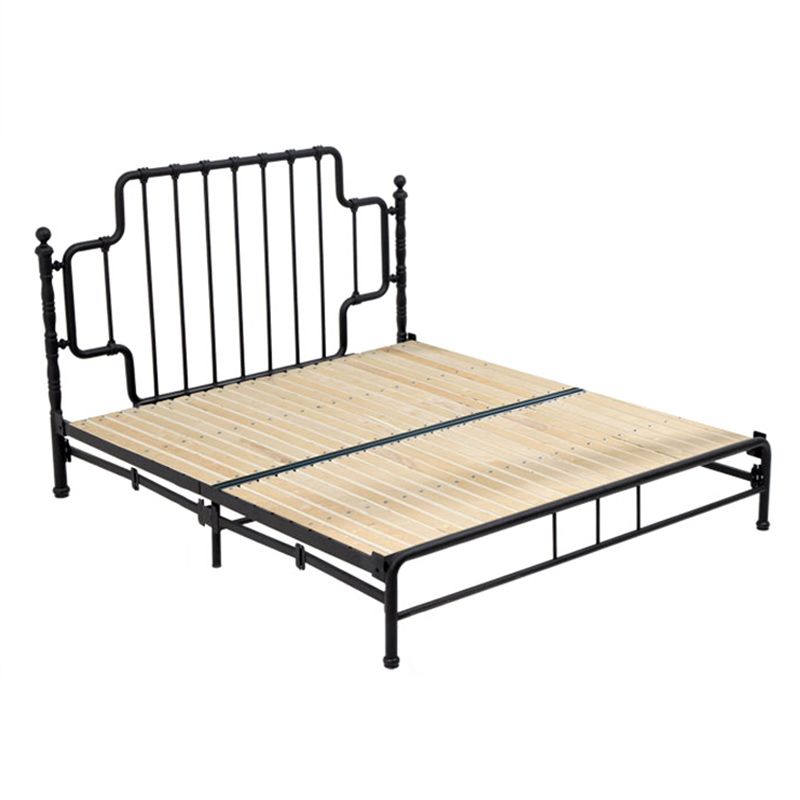 Black/White Open-Frame Bed 50" High Metal Bed with Headboard