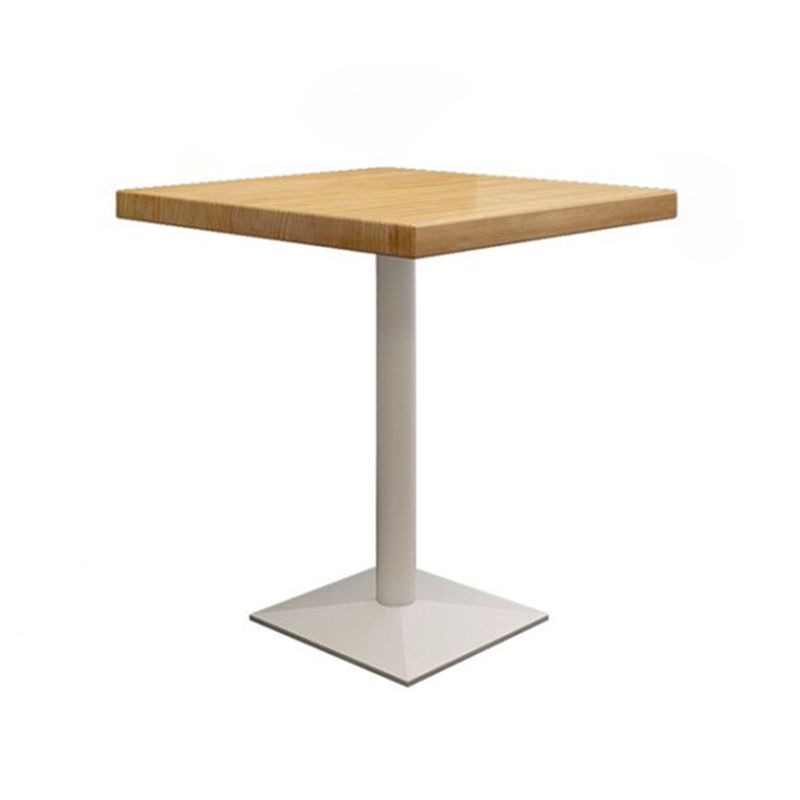 Metal Industrial Square Dining Table Pine Solid Wood Top Table with Pedestal Base
