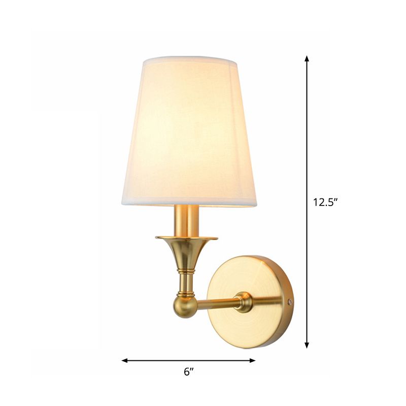 Traditional Cone Wall Lamp 1/2-Bulb Fabric Wall Mounted Light Fixture in Antiqued Gold