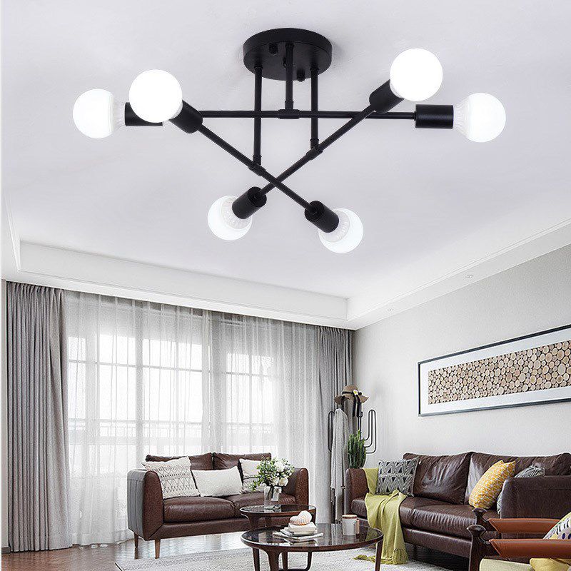 Metal Modern Semi Flush Mount Lighting 6 Lights Sputnik Semi Flush Light Fixtures for Semi Flush Light Fixtures