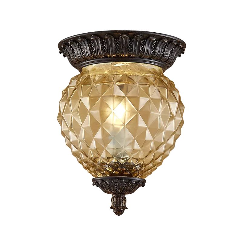 8"/12.5" W Prismatic Glass Black Flush Mount Lamp Urn-Shaped/Teardrop 2-Head Countryside Ceiling Mounted Fixture