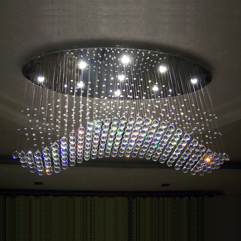 LED-Kristallkugel-Deckenleuchte, moderne Chrom-Kaskaden-Schlafzimmer-Unterputzleuchte