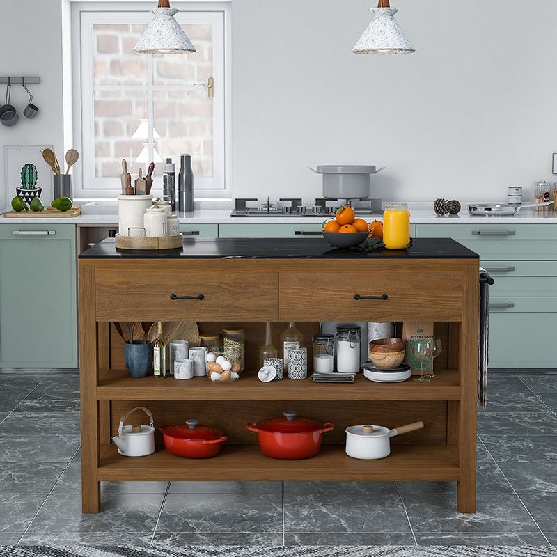 Modern Kitchen Island Table Pine Solid Wood Prep Table with Towel Rack