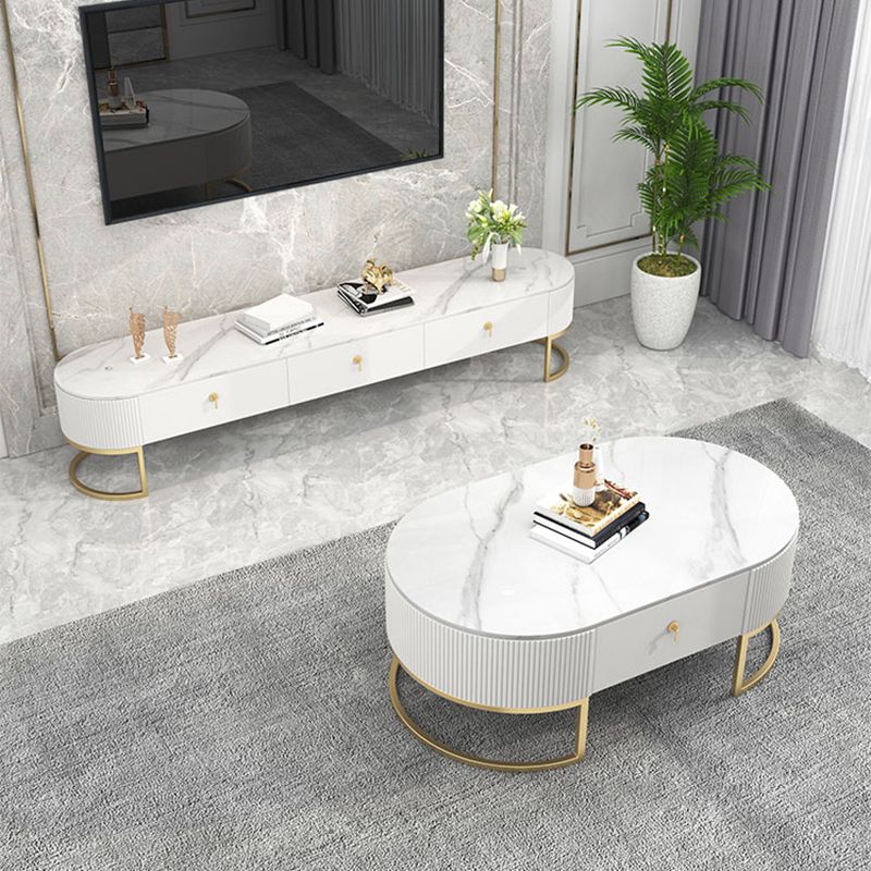 Slate Top Coffee or End Table with Storage Drawers Oval Frame