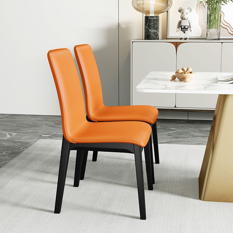 Industrial Restaurant Leather Side Chair Matte Finish Solid Back Dining Chair