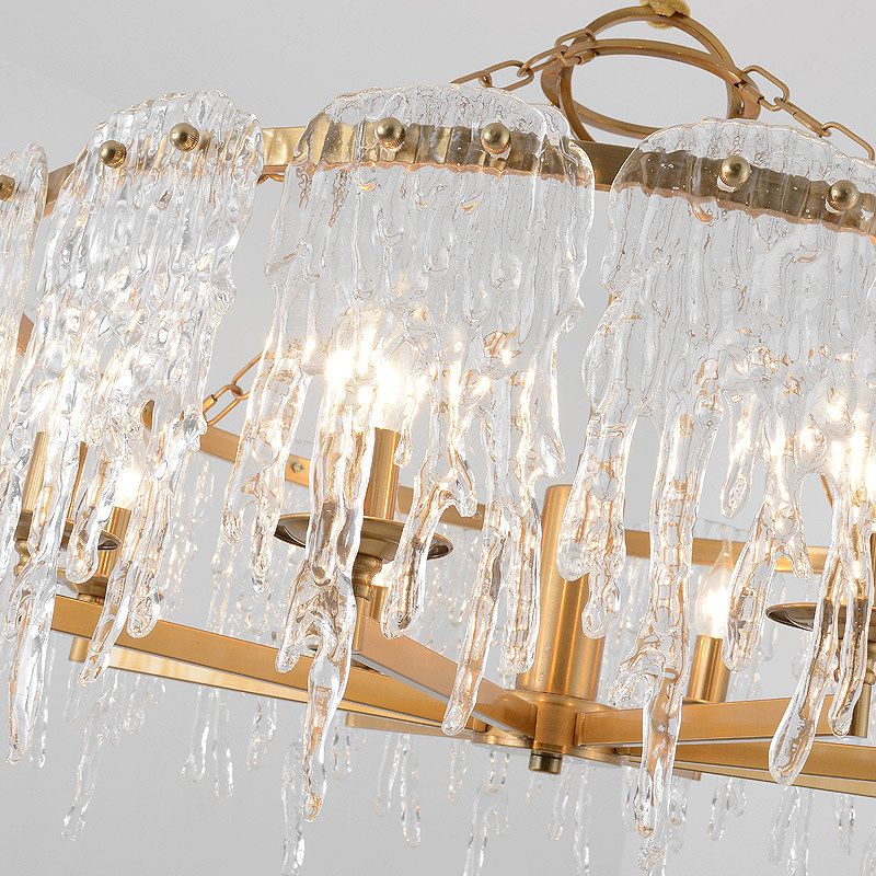 6 cabezas Lámpara de araña en cascada Techo de cristal modernista Luz colgante en latón para sala de estar