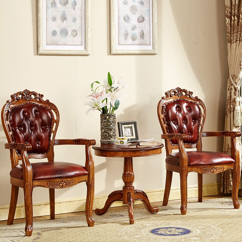 Silla de comedor tradicional de madera maciza, sillón de comedor de cuero para restaurante (juego de 2)