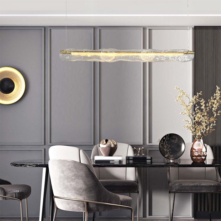 Idee di illuminazione dell'isola lineare moderna lampadario in metallo 1 luce isola luminosa in oro finitura