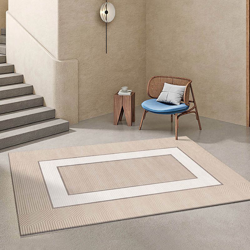 Beige Modern Carpet Polyester Rectangle Carpet Non-Slip Backing Carpet for Home Decor