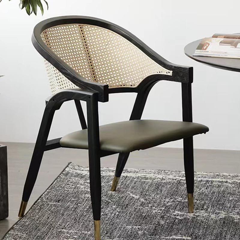 Glam Rattan Dining Chairs Open Back Dining Side Furniture with Wood Legs in Matte Finish
