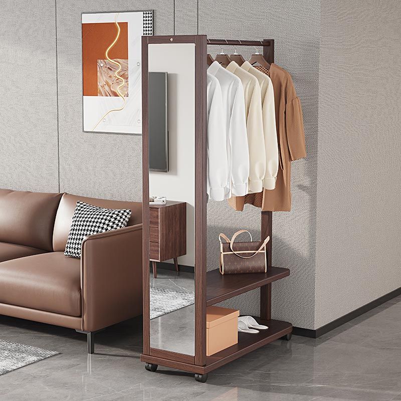 Modern Style Wardrobe Wooden Armoire with Mirror and Storage Shelves
