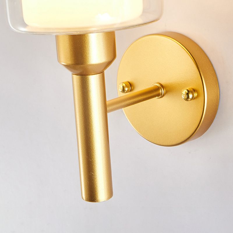 Glass Gold Wall Lamp in Modern Luxury Style Wrought Iron Wall Sconce for Bedroom