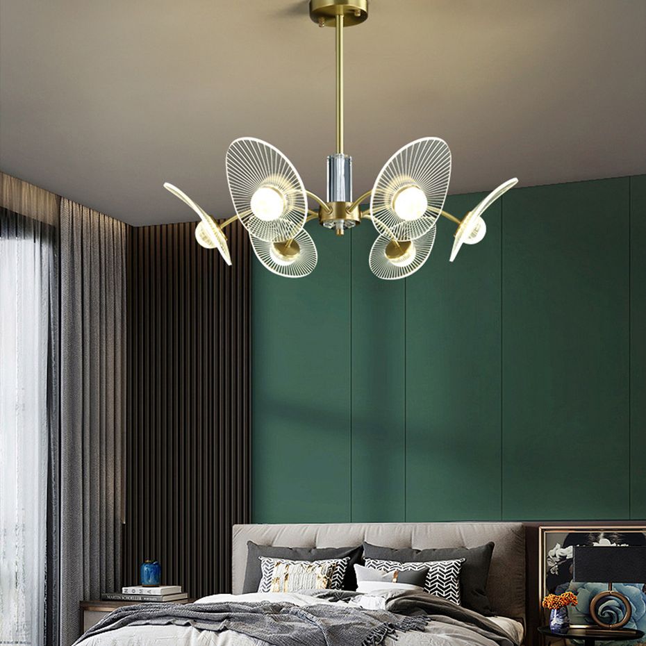 Minimalist Shaded Pendant Chandelier Metal Dinning Room LED Suspension Light in Gold