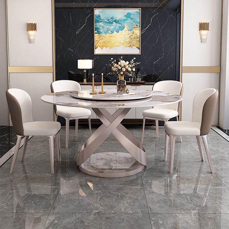 Rotatable Sintered Stone Dining Table Modern Round Table with Metal Pedestal
