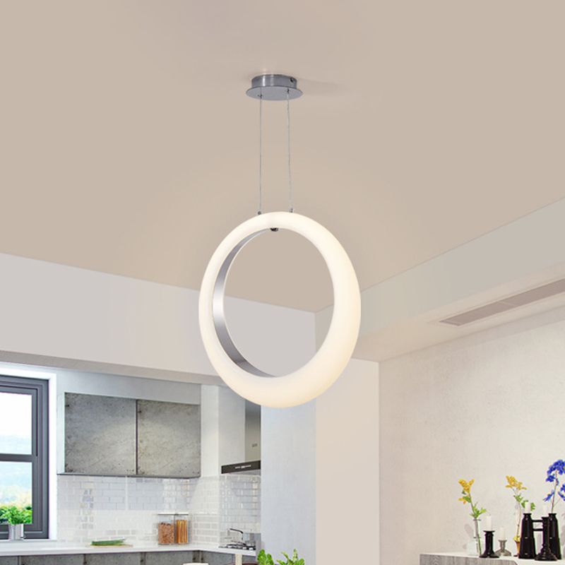 Acrylic Hoop Drop Pendant Simplicity White and Silver Inner LED Hanging Ceiling Light