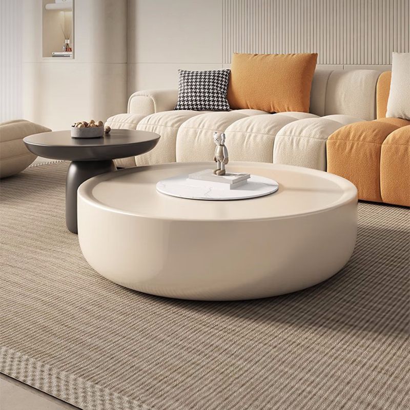 Drum Coffee Cocktail Table with Storage Drawers Round Slate Top