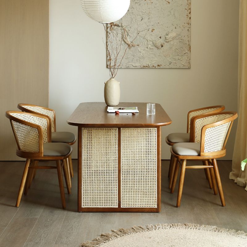 Rectangle Dining Set 1/4/5/6 Pcs Ash Solid Wood and Rattan Dining Table and Chairs