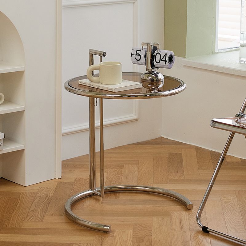 Round Metallic C Side Table Contemporary Glass Top Round Side End Table