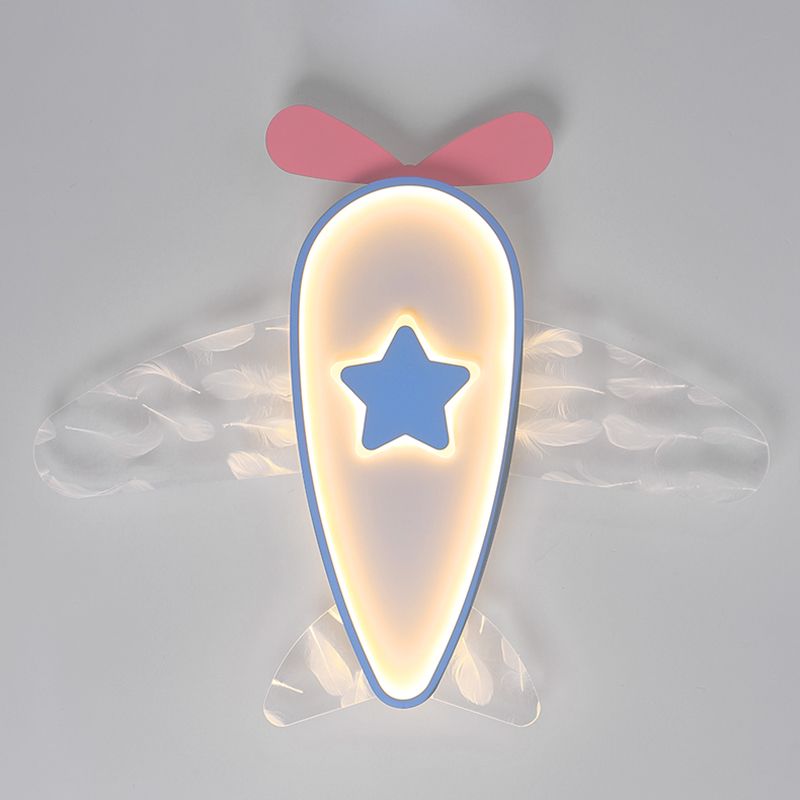 Modern Artistic LED Ceiling Fixture Wrought Iron Feather Flush Mount with Acrylic Shade