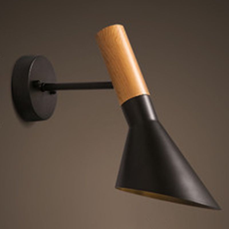 Lámpara de pared de minimalismo en forma de embudo estilo moderno de madera de madera de 1 luces accesorio de iluminación