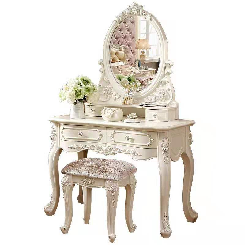 4 Drawers White/Blak/ /Golden MakeupTable Stool Set, 18.89" W x 63.77" H