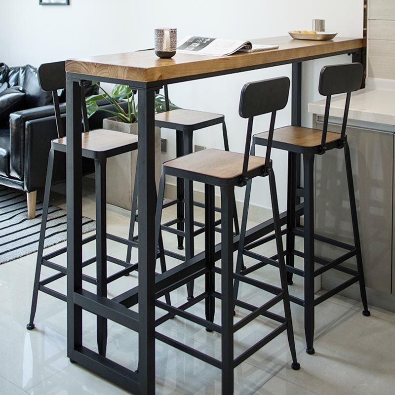 Industrial Solid Wood Bar Table Set Rectangular 1/5 Pieces Counter Table with High Stools