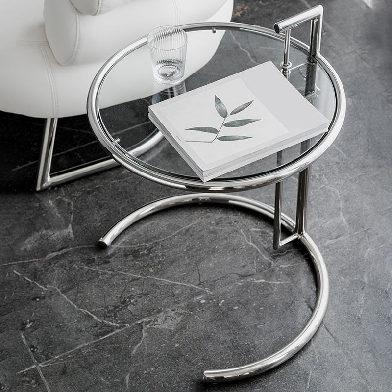 Modern 20-inch Round Glass Top End Table Metal C Side Table- Adjustable Height