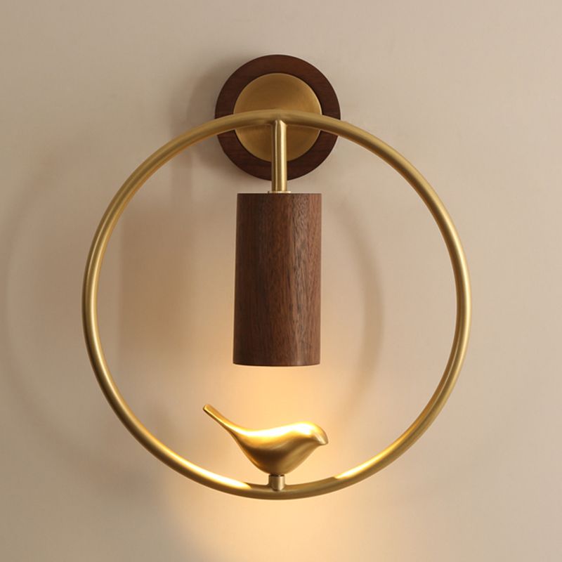 Modern Simple Wooden Wall Light Round Shape Wall Lamp for Living Room