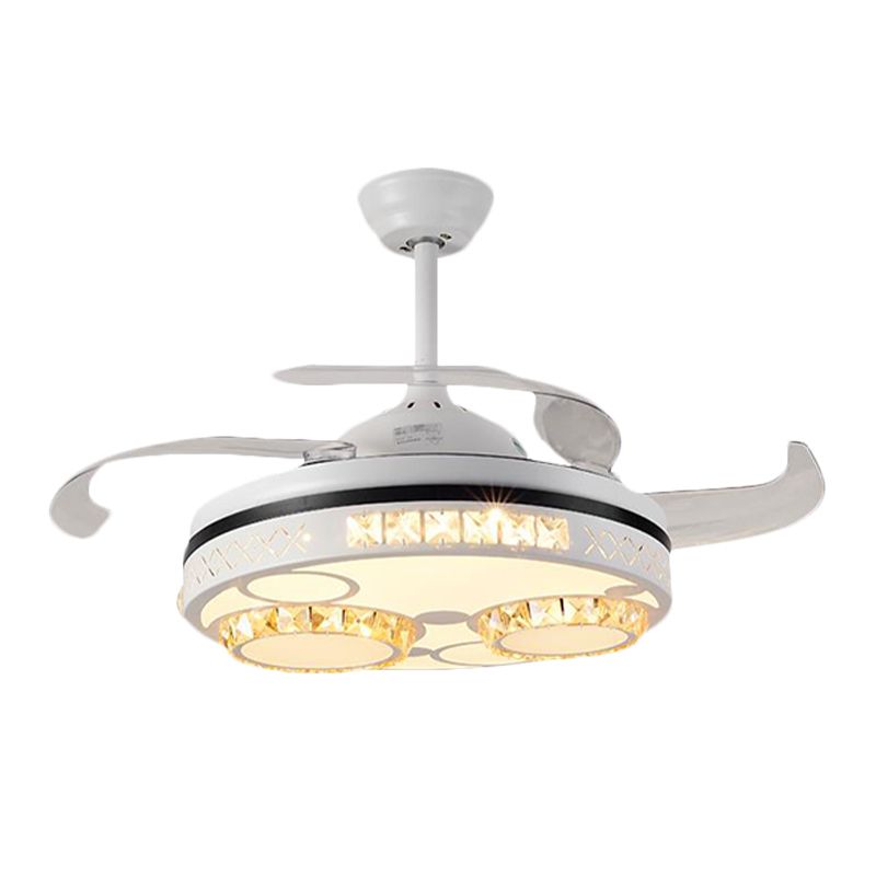 Light ventilatore a soffitto tamburo tradizionale 3 lame da 16 "Larghezza Crystal Crypant Fan Lighting in White