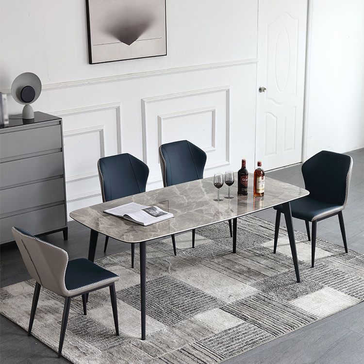 Mesa de comedor rectangular contemporánea de metal mesa de piedra sinterizada gris con patas de metal