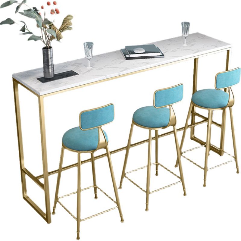 Stone Bar Dining Table Glam Rectangle Bar Table with Trestle Pedestal for Balcony