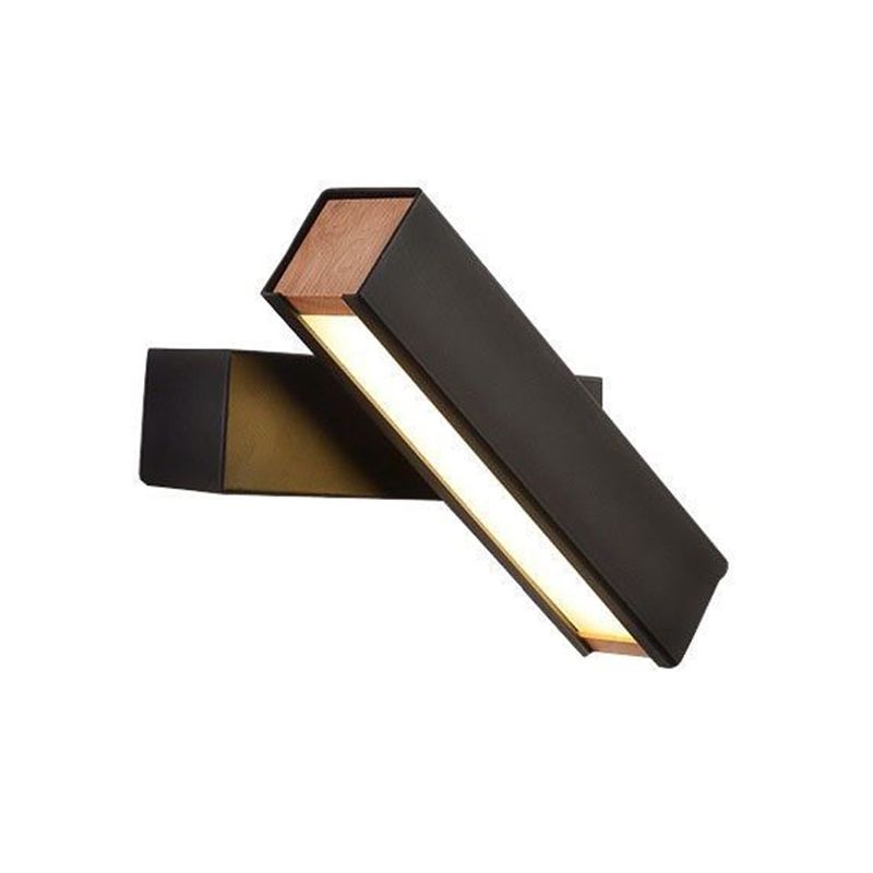 Hölzerne rechteckige LED -Wandleuchten in der modernen Einfachheit Schmiedeeisenwandlampe mit Acrylschatten