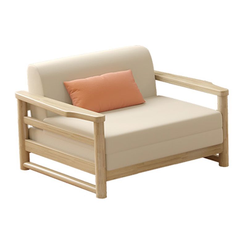 White Futon Sleeper Sofa in Linen Blend and Solid Wood with Pillow Included