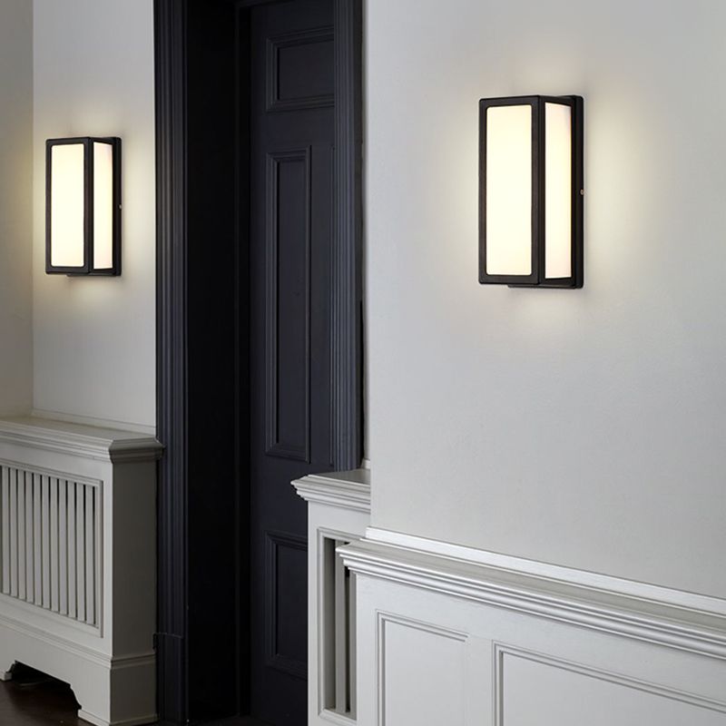 Modern LED Metal Wall Sconce Rectangle Shape Wall Light with Acrylic Shade for Courtyard