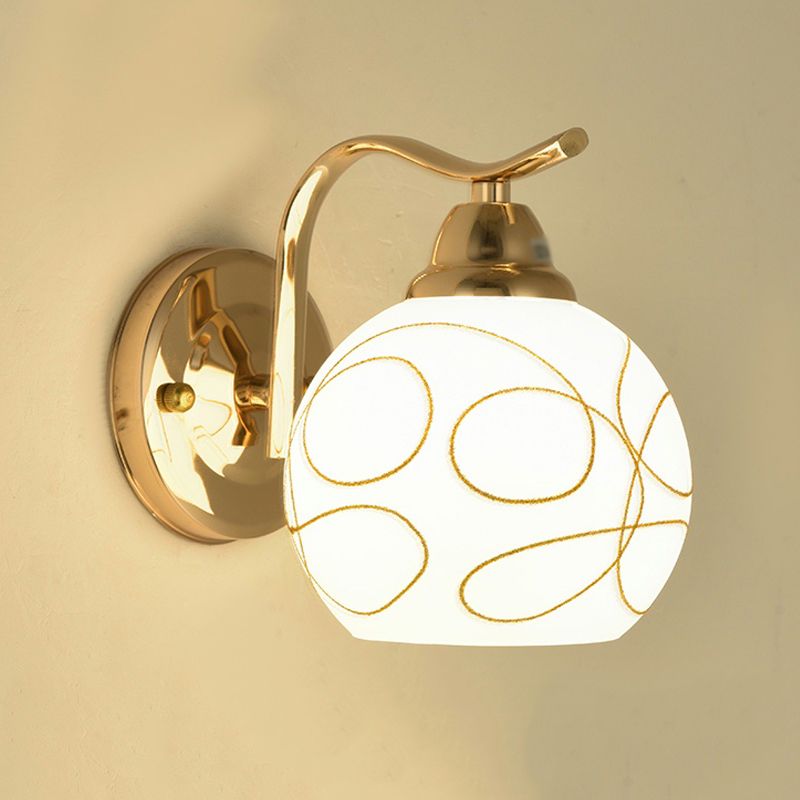 White Glass Dome Wall Lighting Fixture Modern Style Wall Light for Hallway