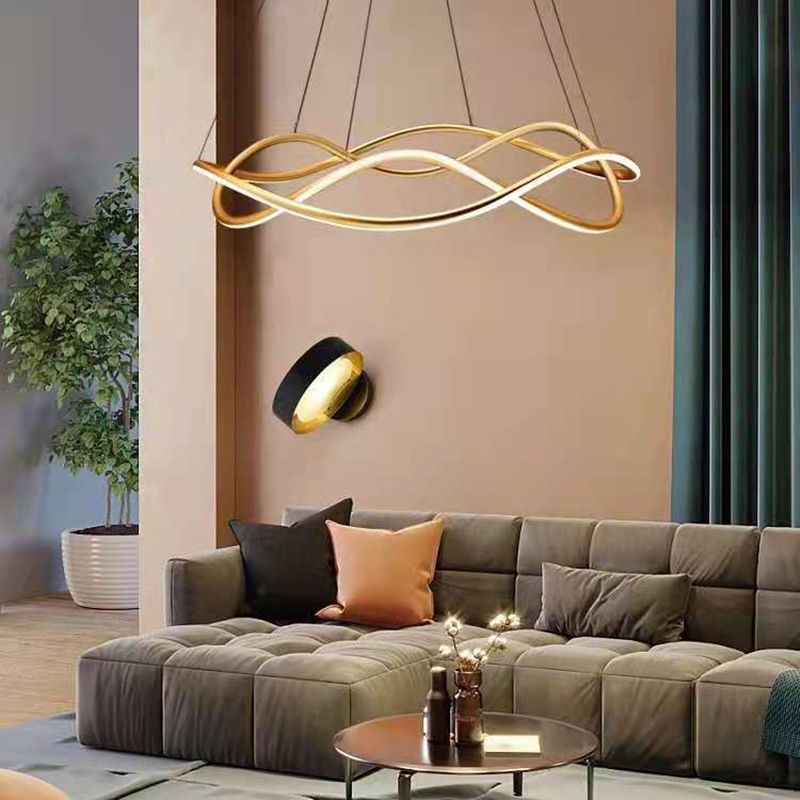 2 Lights Wave Pendant Chandelier Modern Style Metal Hanging Lamps