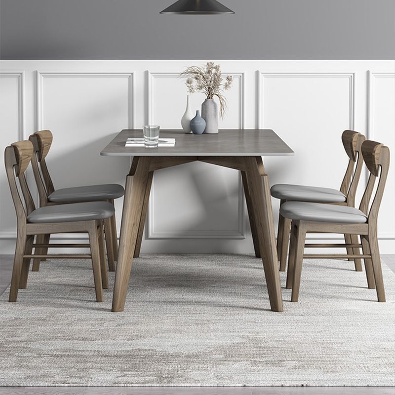 Industrial Style Rectangle Dining Table Sintered Stone Table with Wood Legs