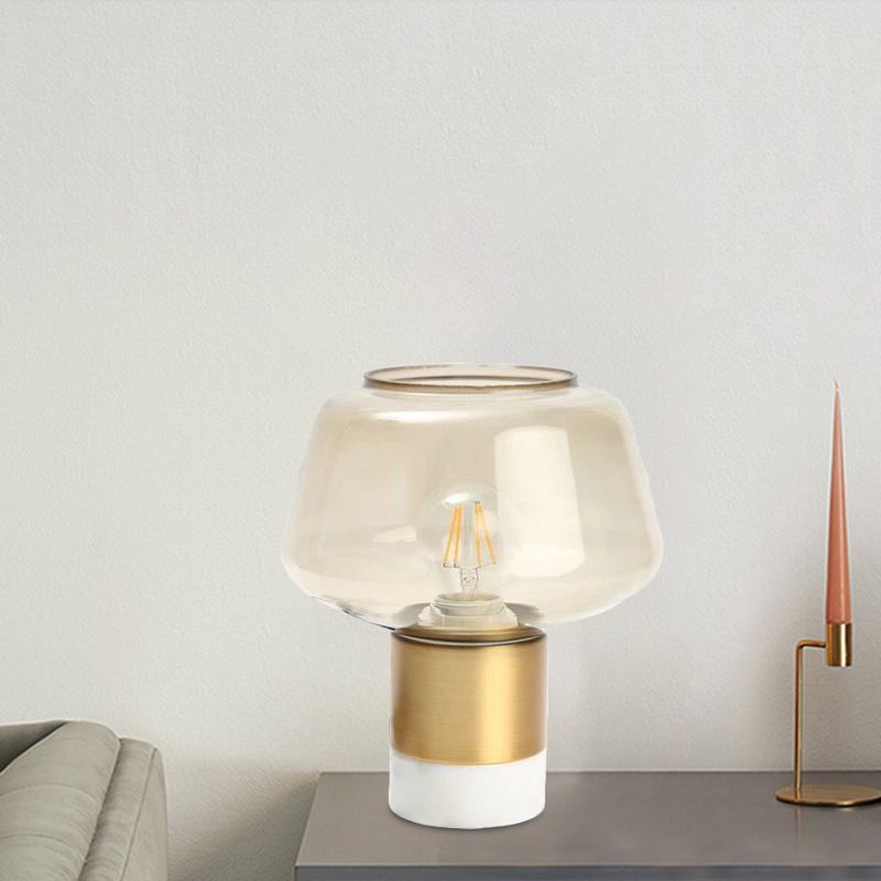 Open-Top Clear Glass Night Light Modern 1 Head Gold Plug In Table Lamp with Round White/Green Marble Base