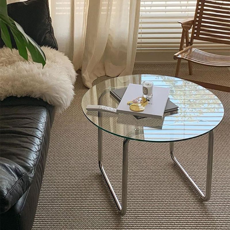 Round Glass Coffee Table Sled 1 Single Cocktail Table - 27.6''/31.5''