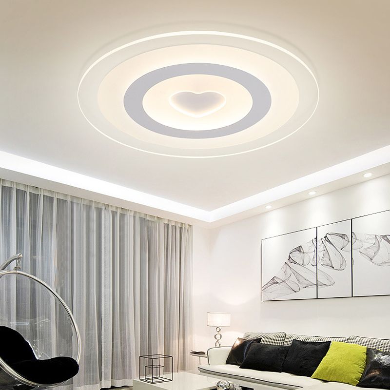 Moderne Ronde Acryl Flush Mount Light LED 8 "/16.5" /20.5 " Breed Spoelen Lamp met hart patroon in Warm/Wit Licht