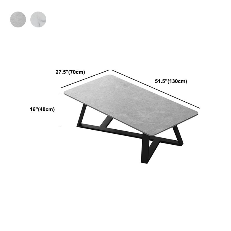 Slate Rectangular Coffee Table Metal Frame Cocktail Table in White & Gray