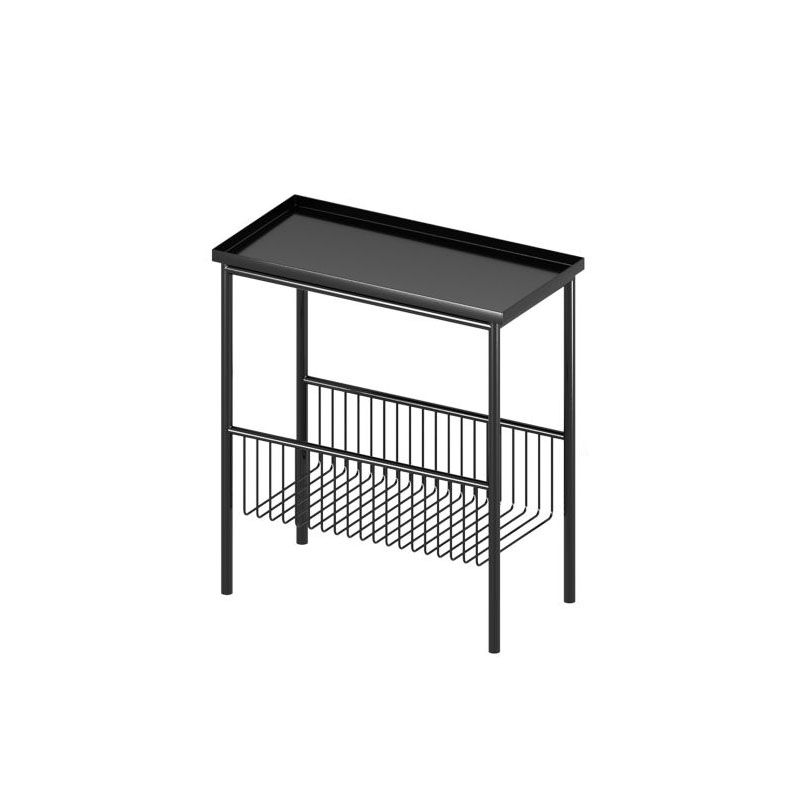 Mid-Century Metal Rectangle Tray Top Side Table 4 Legs End Table with Storage