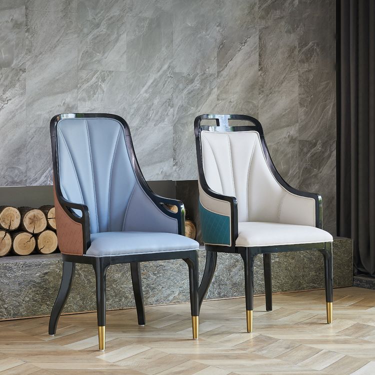 Faux Leather Dining Chairs Upholstered Arm Chairs with Wood Base