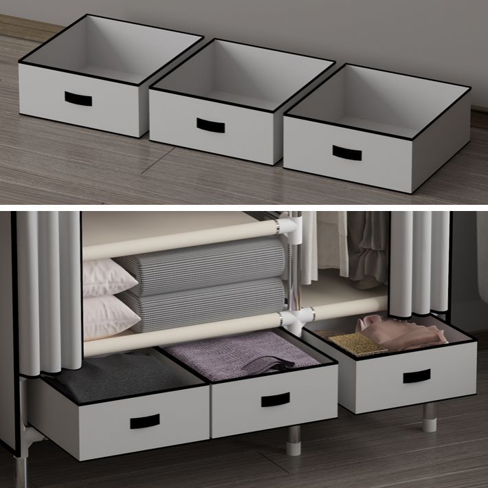 Metal Frame Wardrobe Armoire Contemporary Style Wardrobe Cabinet with Drawers