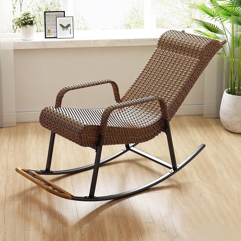Woven Rope Rocking Chair Contrast Color Water Resistant Rattan Rocker Chair